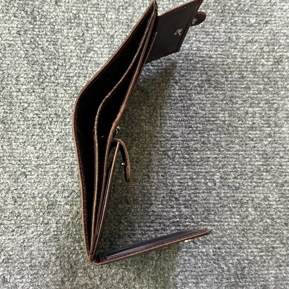 Leather Wallet Mens Brown Trifold Strap Zipper Coin Pocket Card Holder Turkey
